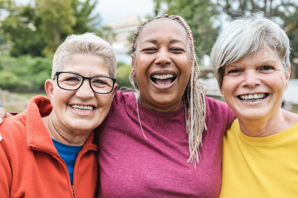 Senior women smiling outdoors